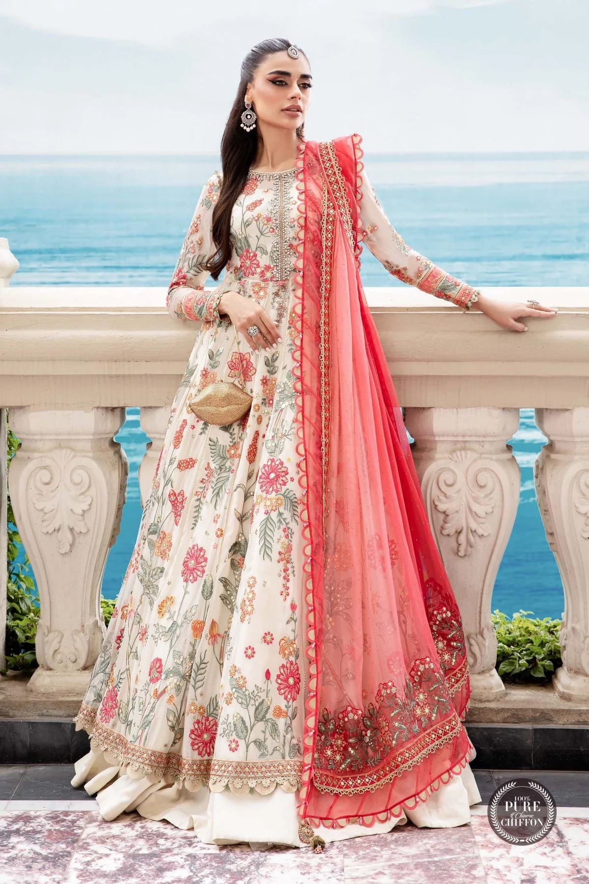 MPC-23-106 Cloud White Floral pakistani fashion outfit in white tones.